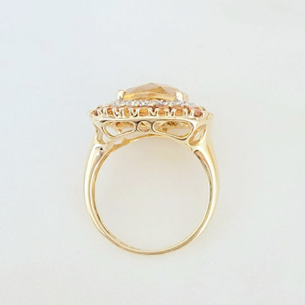Citrine and Topaz Double Halo Yellow Gold Ring