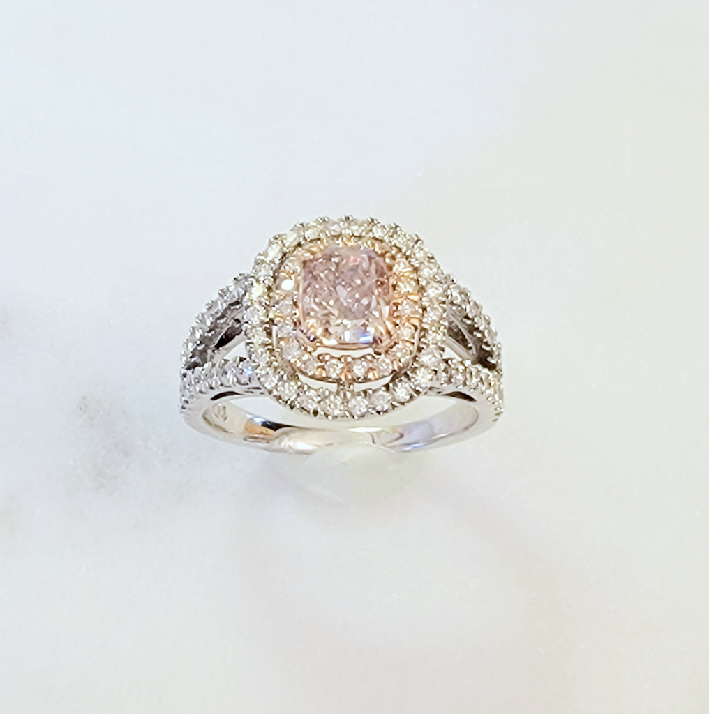 White Gold Pink Diamond Ring With Rose Gold Accent