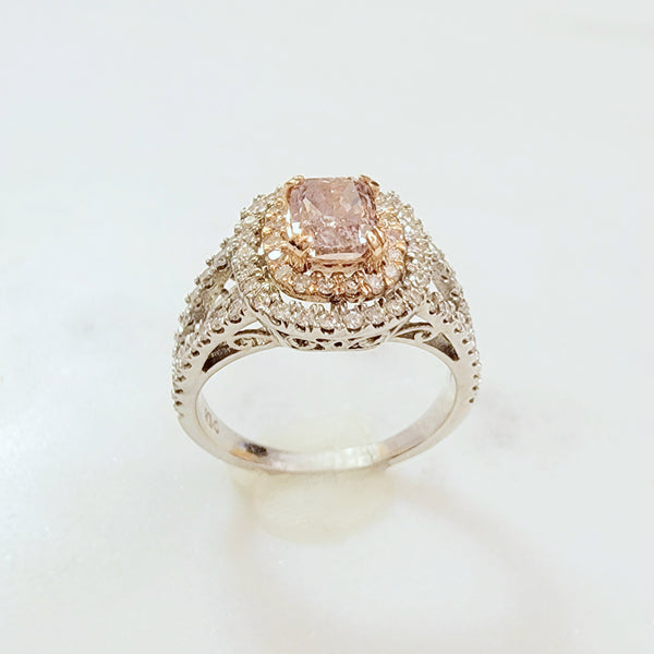 White Gold Pink Diamond Ring With Rose Gold Accent